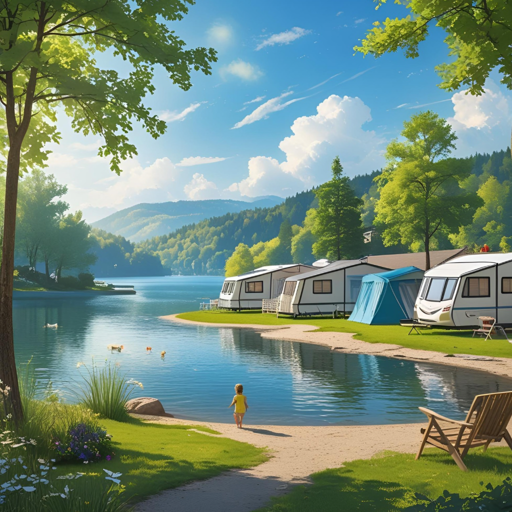 Kindvriendelijke camping aan een meer met uitzicht op het water